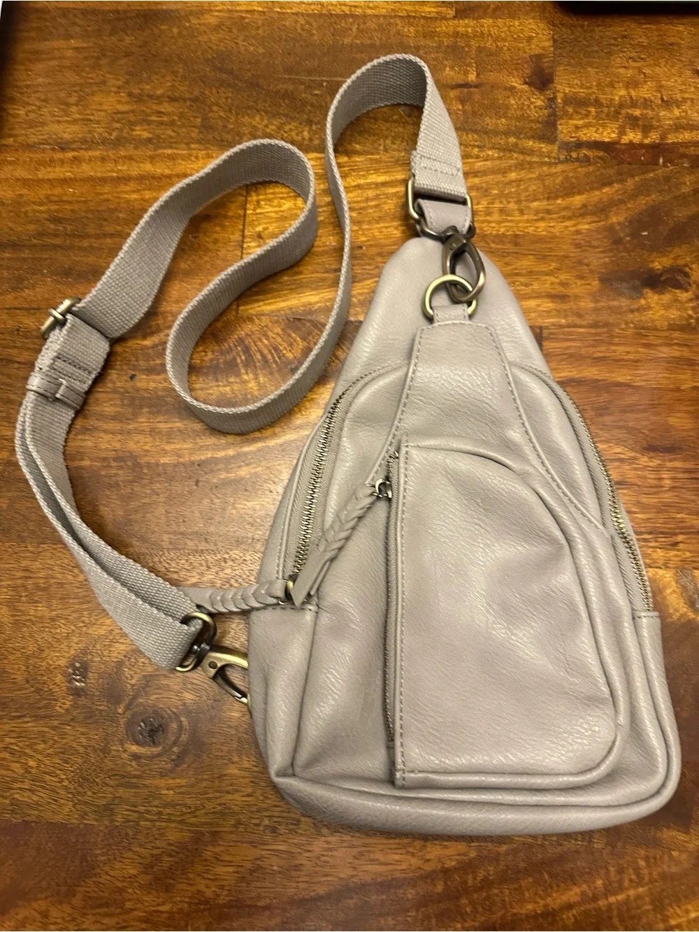 Versatile Gray Leather Crossbody Sling Bag - Neutral Everyday Style. Like new.